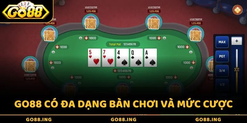 GO88 có đa dạng bàn chơi và mức cược